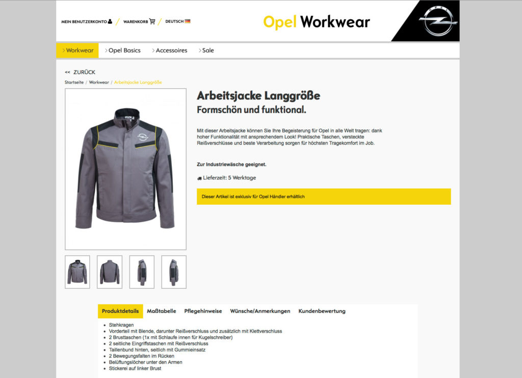 Onlineshop Schnell und einfach online bestellen Teamwear Produktvielfalt Opel